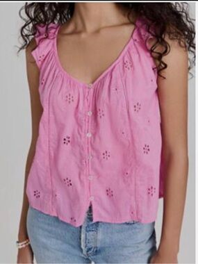 Velvet by Graham & Spencer Pink Eyelet Button-Front Top